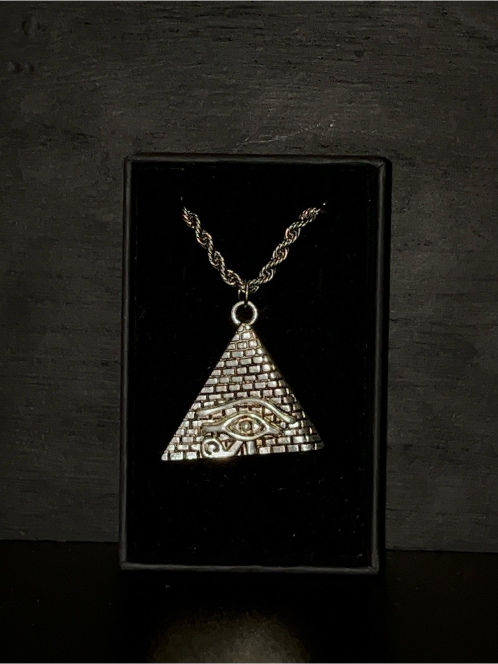 Silver Pyramid Eye Pendant Necklace for Men